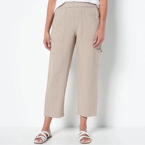 Susan Graver Pure Petite Easy Linen Blend Utility Pull On Crop Pants / Slacks.